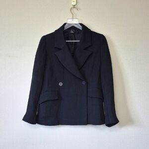 Eileen Fisher Silk Blend Classic Double Breasted Blazer Jacket, Black Size S